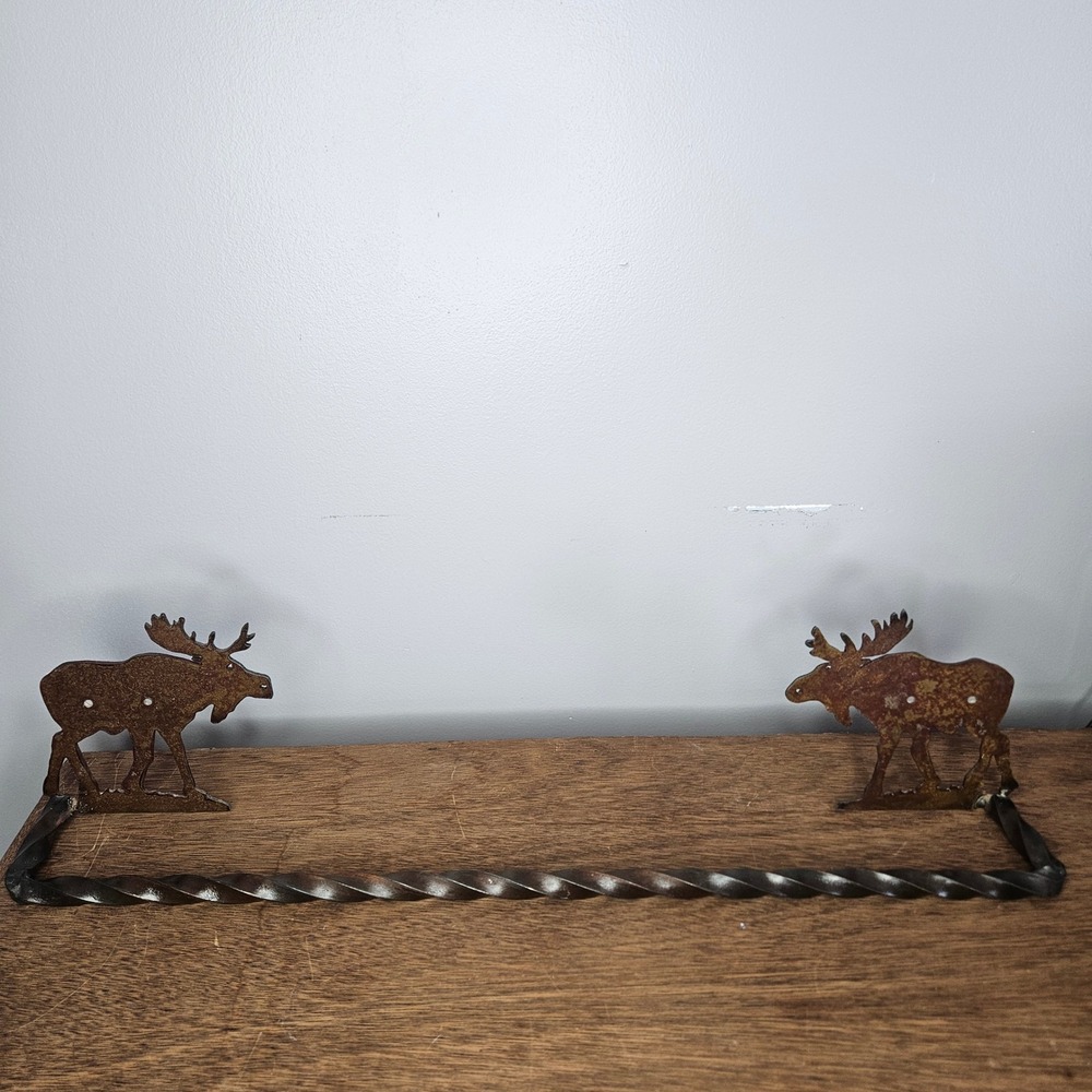 Rustic Wrought Iron Moose Towel‎ Bar 24 Inch Twisted Metal Lodge Cabin Decor
